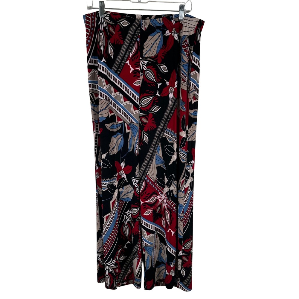 Chico's Travelers Wide Leg Pants Women 2 Large Multicolor Floral Geometric Boho
